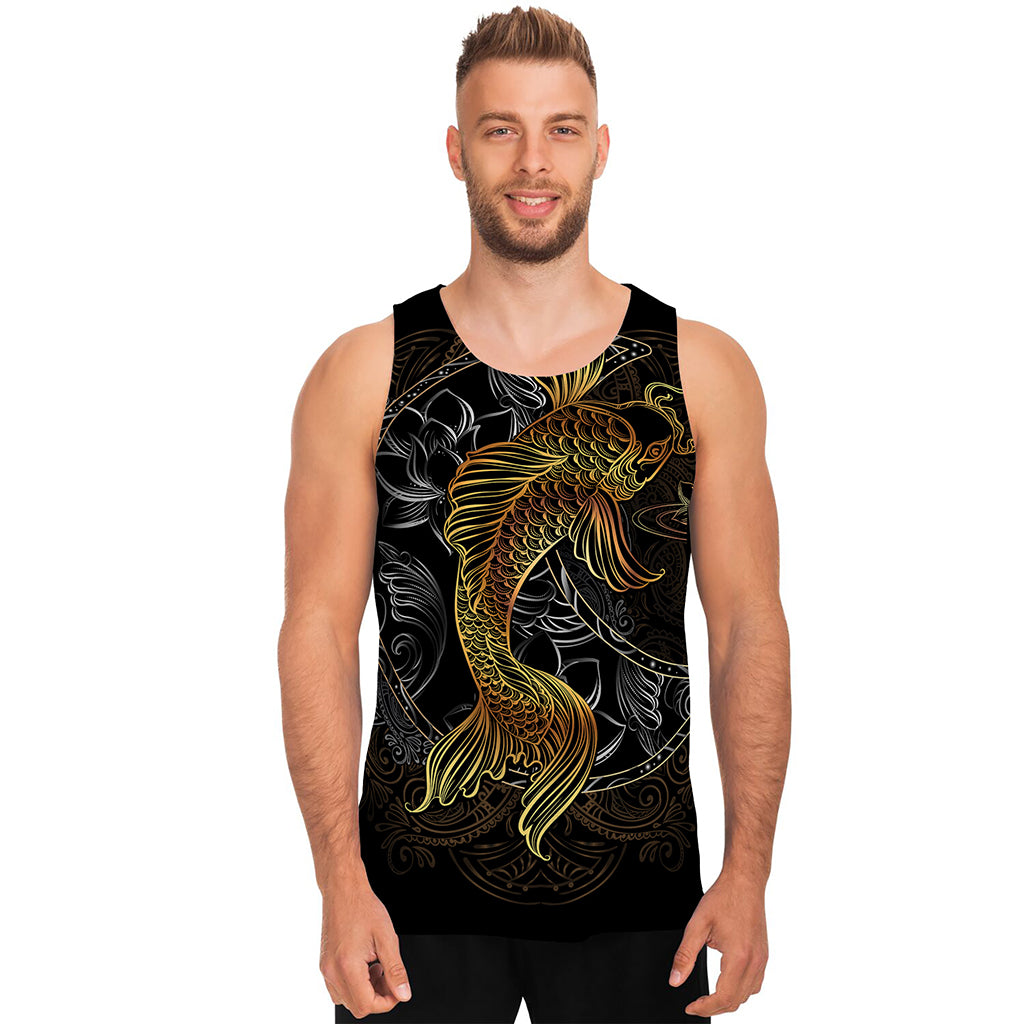 Golden Spiritual Koi Fish Print Men's Tank Top
