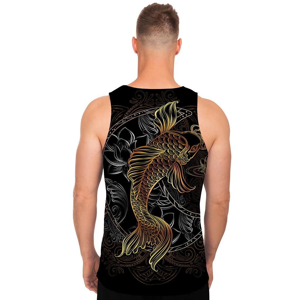 Golden Spiritual Koi Fish Print Men's Tank Top