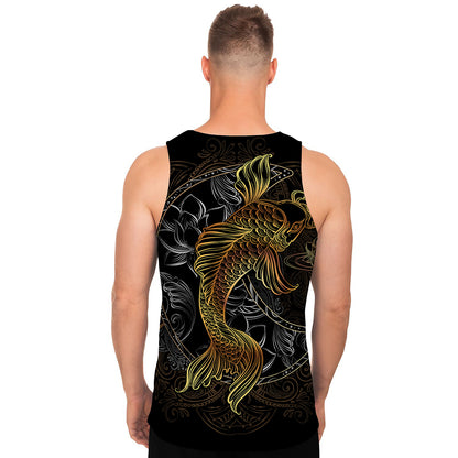 Golden Spiritual Koi Fish Print Men's Tank Top