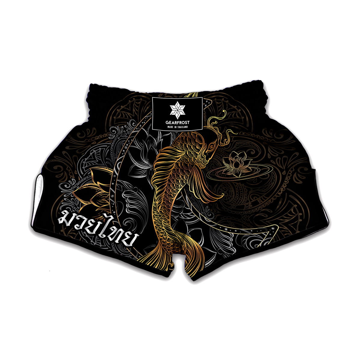 Golden Spiritual Koi Fish Print Muay Thai Boxing Shorts