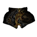 Golden Spiritual Koi Fish Print Muay Thai Boxing Shorts