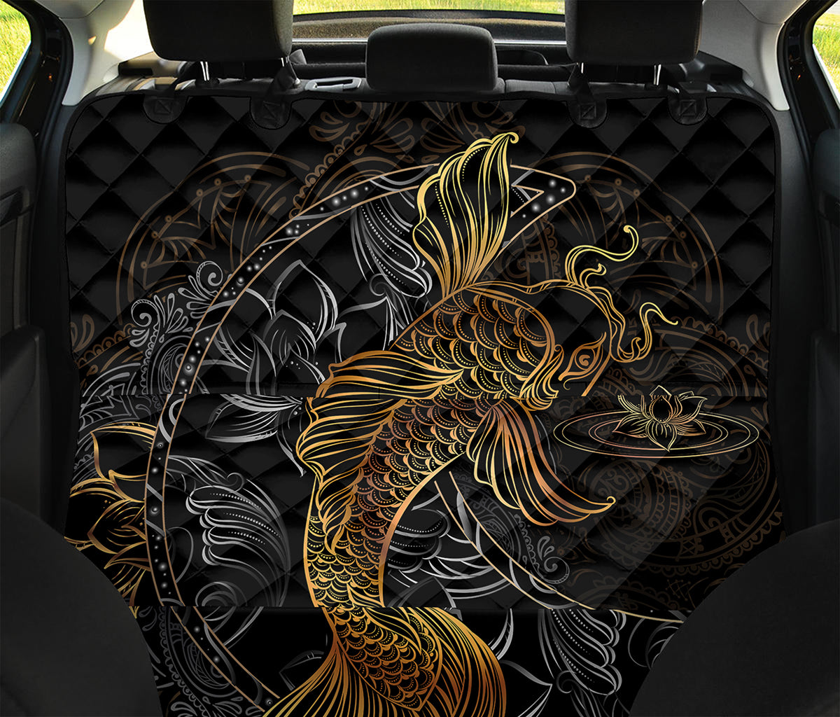 Golden Spiritual Koi Fish Print Pet Car Back Seat Cover