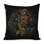 Golden Spiritual Koi Fish Print Pillow Cover