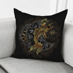 Golden Spiritual Koi Fish Print Pillow Cover