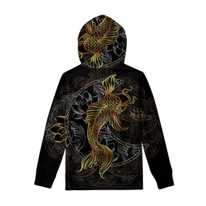 Golden Spiritual Koi Fish Print Pullover Hoodie