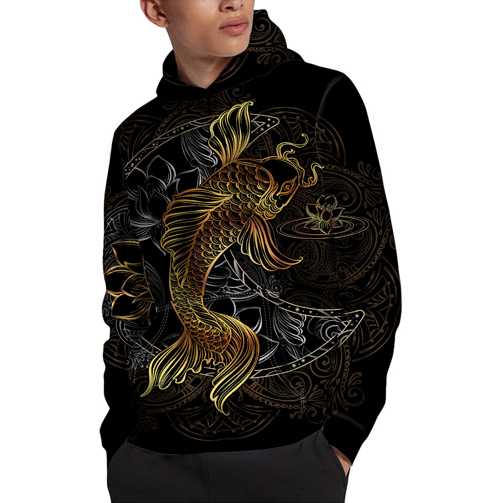 Golden Spiritual Koi Fish Print Pullover Hoodie