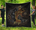 Golden Spiritual Koi Fish Print Quilt