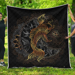 Golden Spiritual Koi Fish Print Quilt
