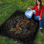 Golden Spiritual Koi Fish Print Quilt