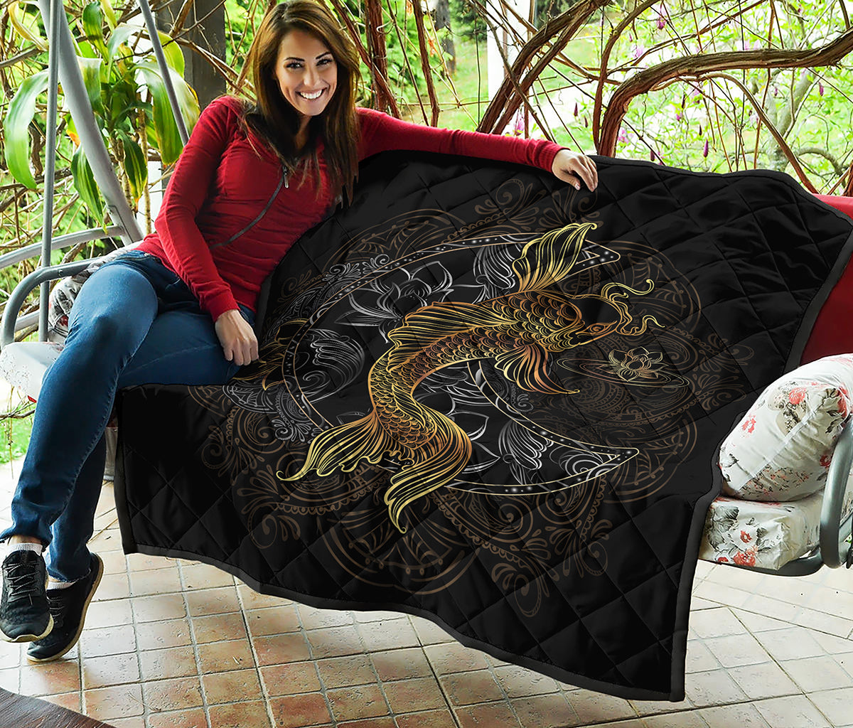 Golden Spiritual Koi Fish Print Quilt