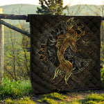 Golden Spiritual Koi Fish Print Quilt