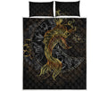 Golden Spiritual Koi Fish Print Quilt Bed Set