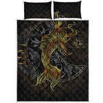 Golden Spiritual Koi Fish Print Quilt Bed Set