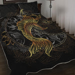 Golden Spiritual Koi Fish Print Quilt Bed Set