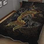 Golden Spiritual Koi Fish Print Quilt Bed Set