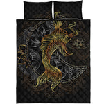 Golden Spiritual Koi Fish Print Quilt Bed Set