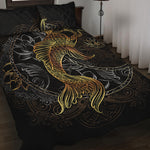 Golden Spiritual Koi Fish Print Quilt Bed Set