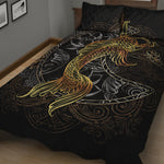 Golden Spiritual Koi Fish Print Quilt Bed Set