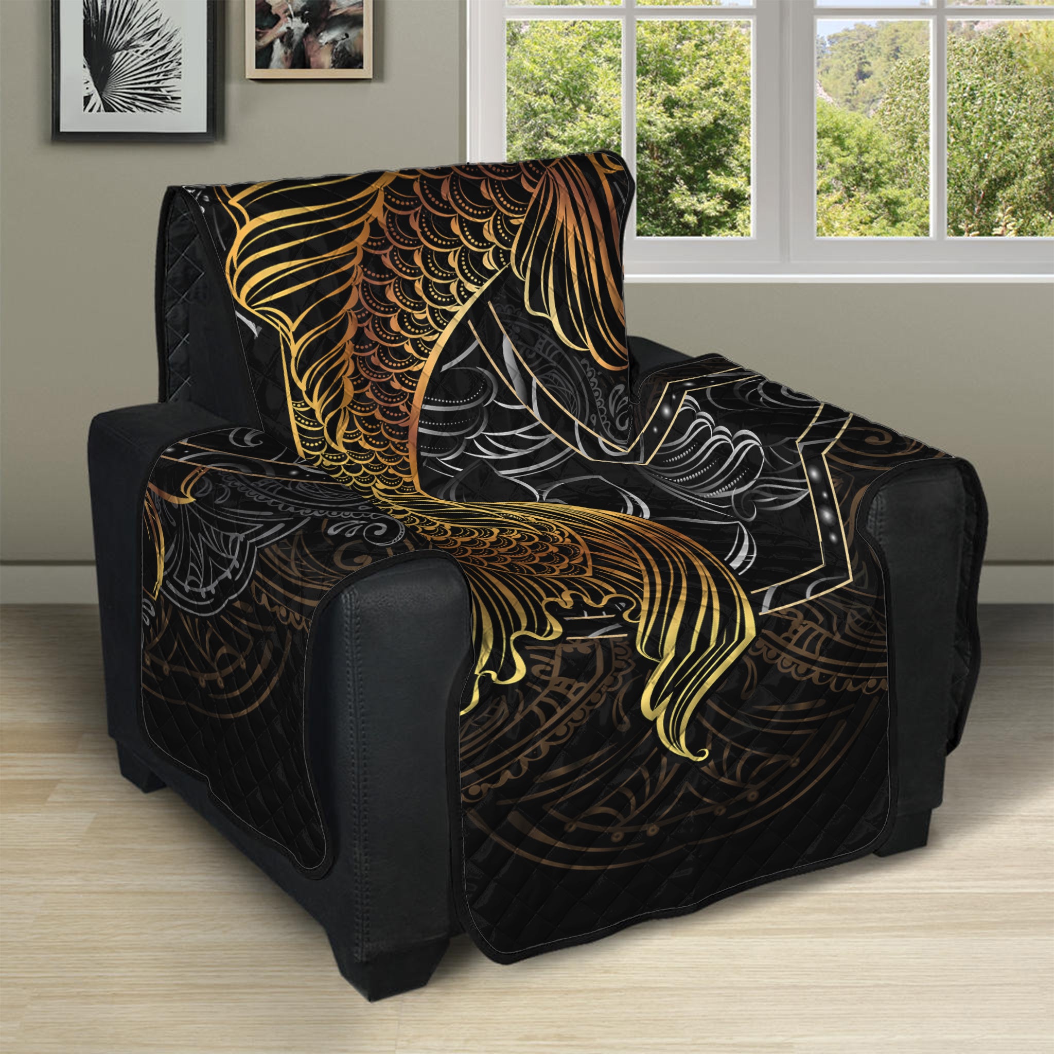 Golden Spiritual Koi Fish Print Recliner Protector