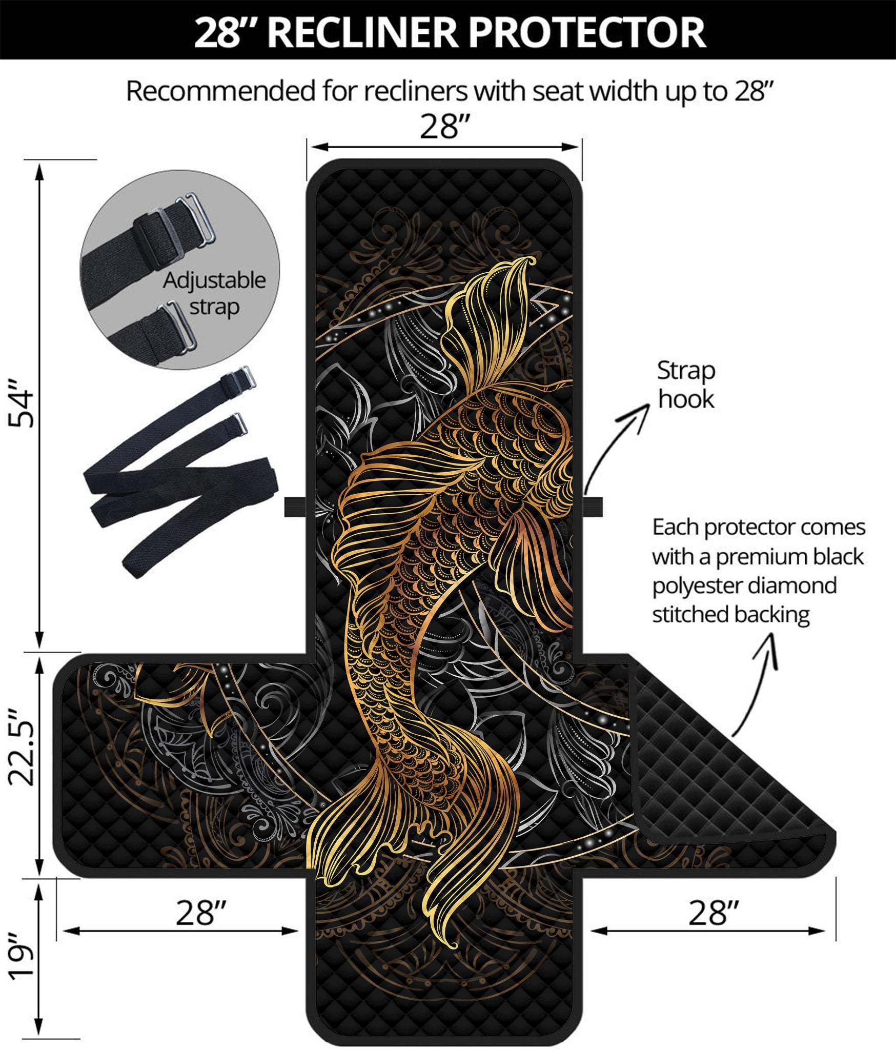 Golden Spiritual Koi Fish Print Recliner Protector