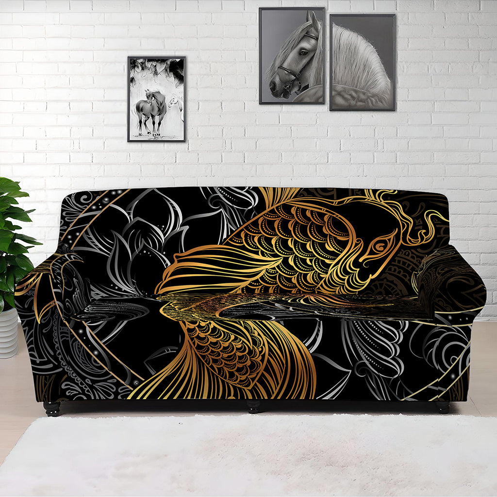 Golden Spiritual Koi Fish Print Sofa Cover