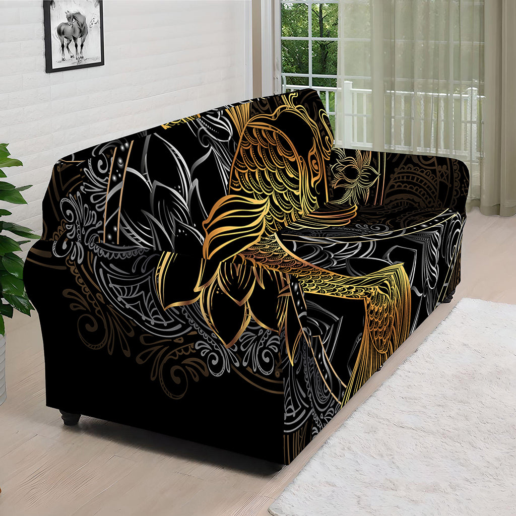Golden Spiritual Koi Fish Print Sofa Cover