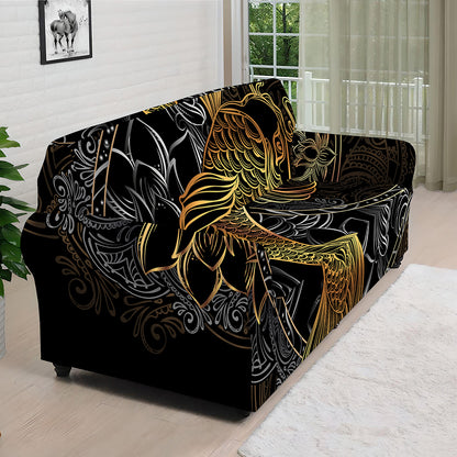 Golden Spiritual Koi Fish Print Sofa Cover