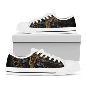 Golden Spiritual Koi Fish Print White Low Top Shoes