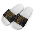 Golden Spiritual Koi Fish Print White Slide Sandals
