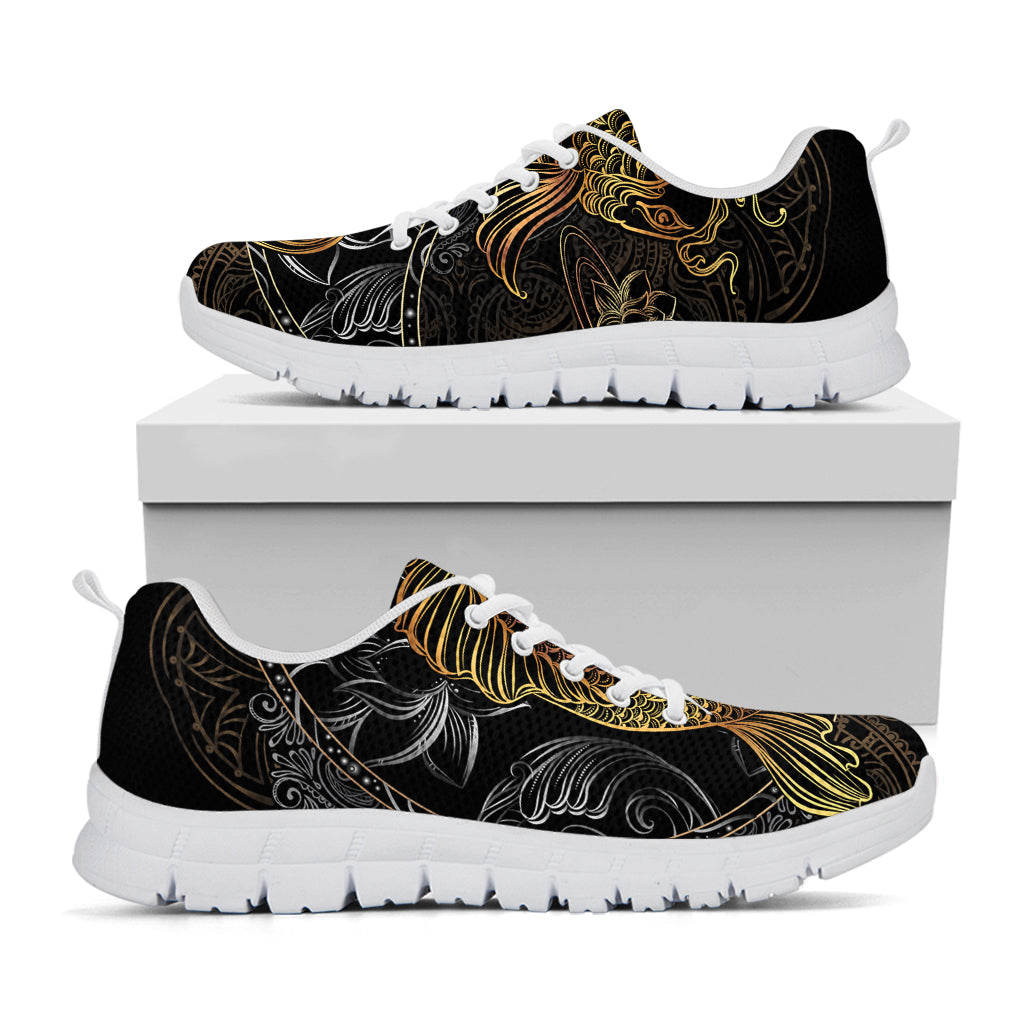 Golden Spiritual Koi Fish Print White Sneakers