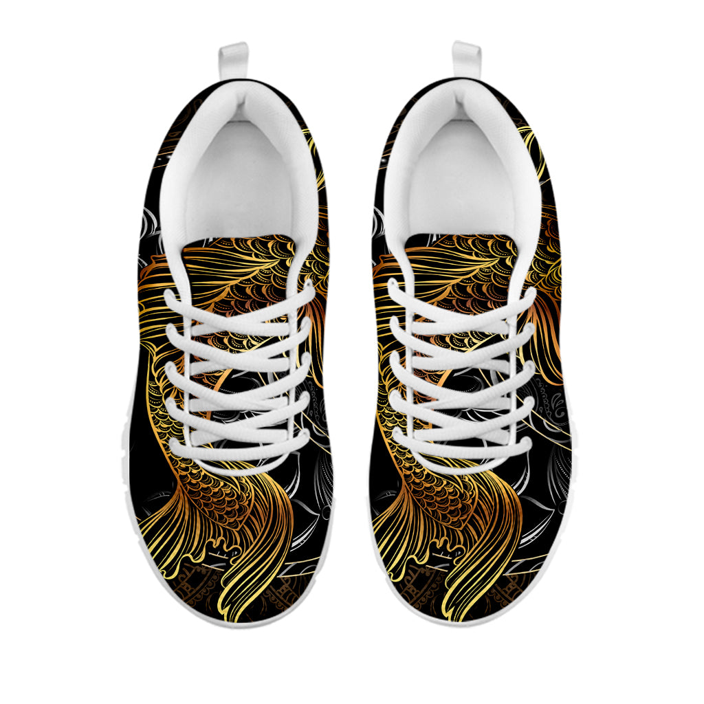 Golden Spiritual Koi Fish Print White Sneakers