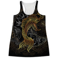 Golden Spiritual Koi Fish Print Women's Racerback Tank Top