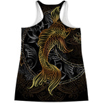 Golden Spiritual Koi Fish Print Women's Racerback Tank Top