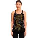 Golden Spiritual Koi Fish Print Women's Racerback Tank Top