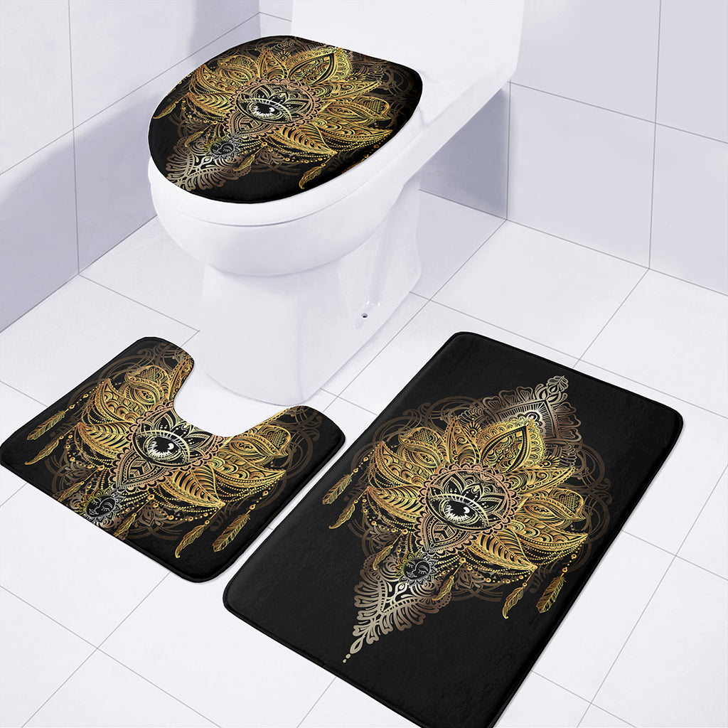 Golden Spiritual Lotus Print 3 Piece Bath Mat Set