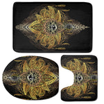 Golden Spiritual Lotus Print 3 Piece Bath Mat Set