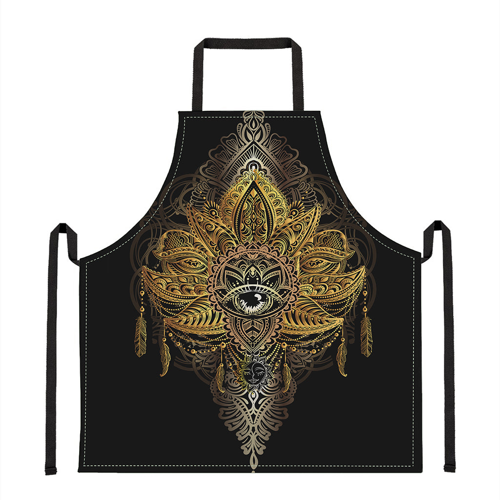 Golden Spiritual Lotus Print Apron