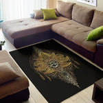 Golden Spiritual Lotus Print Area Rug