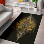 Golden Spiritual Lotus Print Area Rug