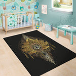 Golden Spiritual Lotus Print Area Rug
