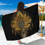 Golden Spiritual Lotus Print Beach Sarong Wrap