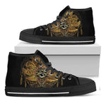 Golden Spiritual Lotus Print Black High Top Shoes