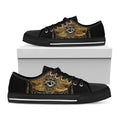 Golden Spiritual Lotus Print Black Low Top Sneakers