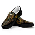 Golden Spiritual Lotus Print Black Slip On Sneakers