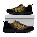 Golden Spiritual Lotus Print Black Running Shoes