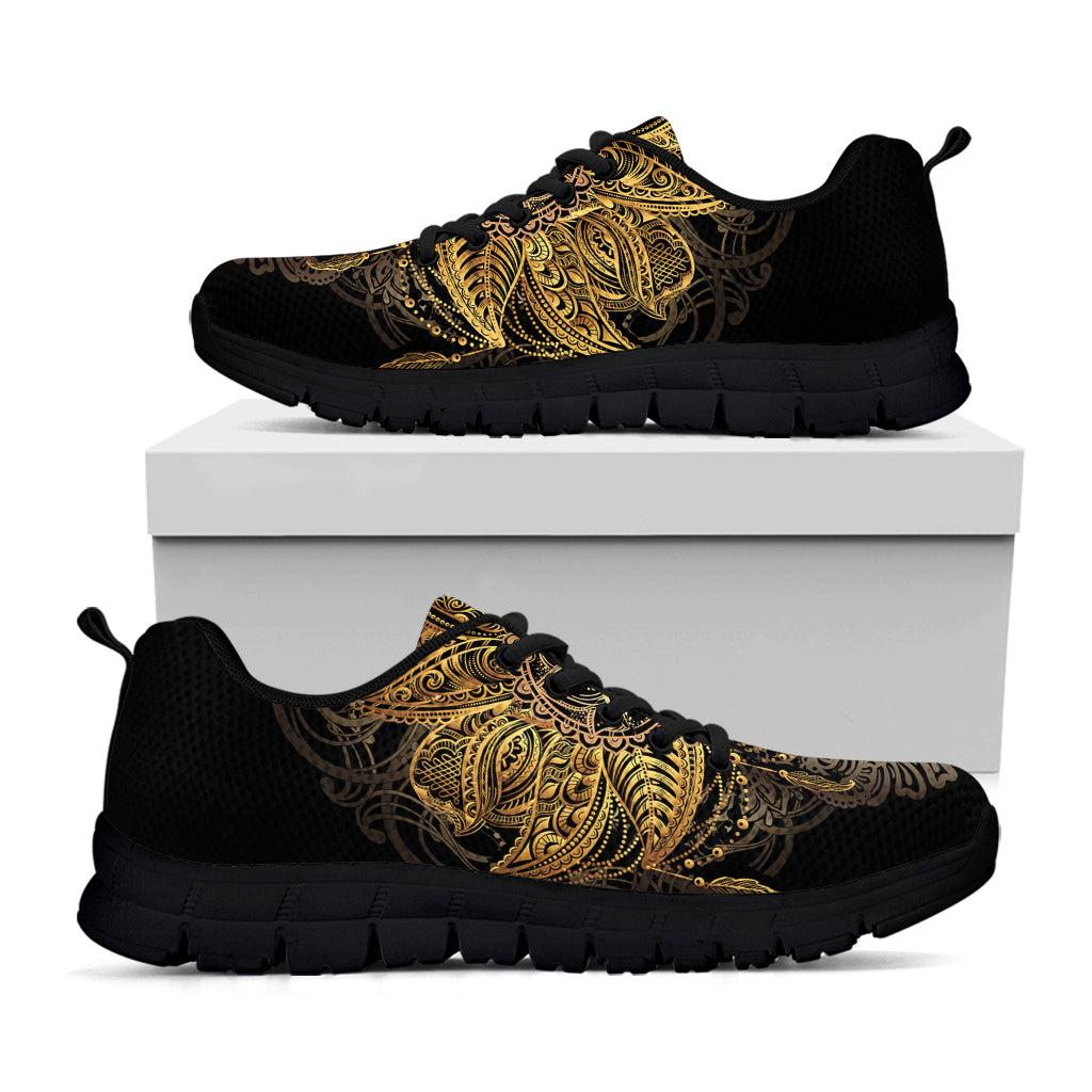 Golden Spiritual Lotus Print Black Sneakers