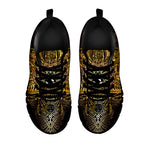 Golden Spiritual Lotus Print Black Sneakers