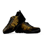Golden Spiritual Lotus Print Black Sneakers