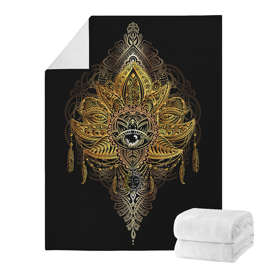 Golden Spiritual Lotus Print Blanket