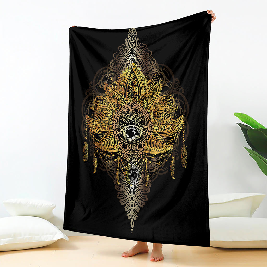 Golden Spiritual Lotus Print Blanket